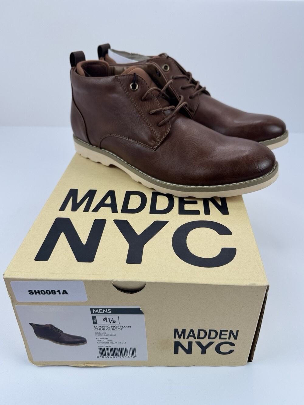 Steve Madden NYC Hoffman Chukka Boots Brown Cognac Mens Size 9,5 Lace Up